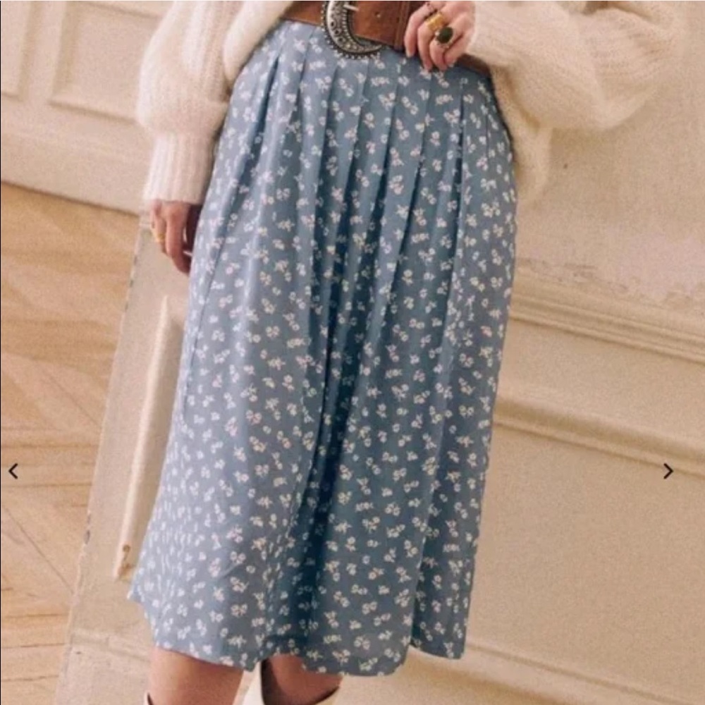 Sezane Alica blue floral French style skirt NWT